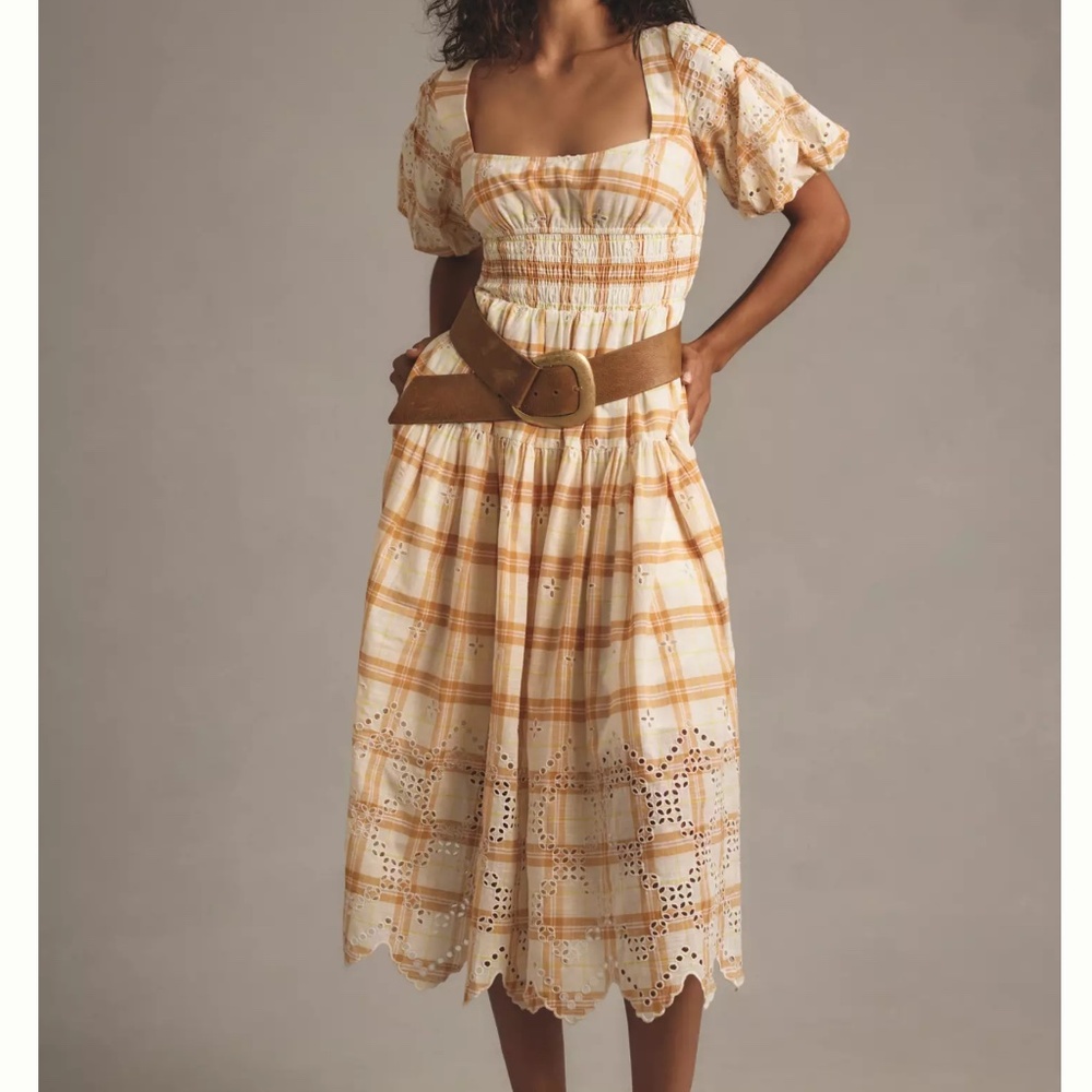 NWT By Anthropologie Puff-Sleeve Eyelet Midi Dress